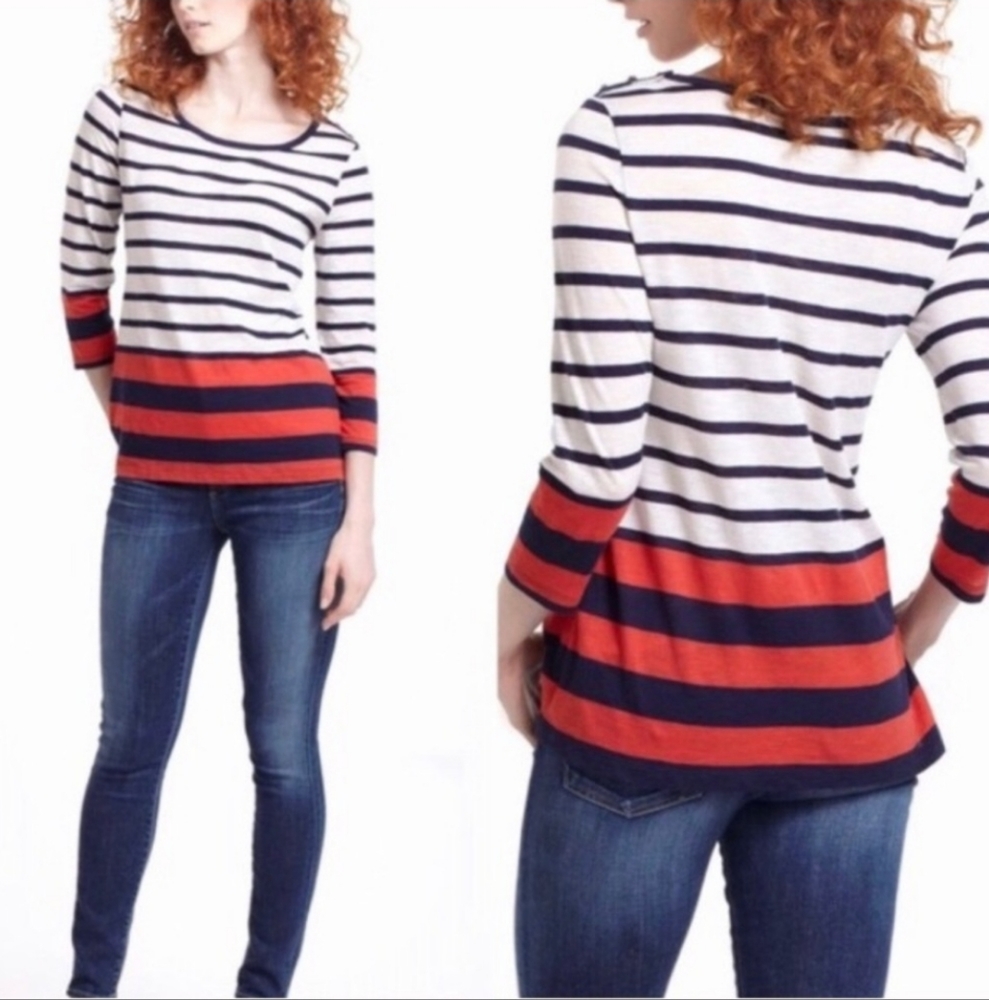 Anthropologie Pilcro and the Letterpress Striped 3/4 Sleeved Tunic Shirt Size S